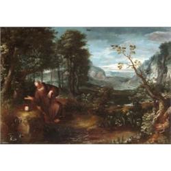 Németalföldi festo, 1600 körül - Remete szent tájban