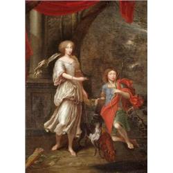 Mignard, Pierre (Troyes, 1612 - Párizs, 1695) köre - Foúri kettos portré vadászkosztümben