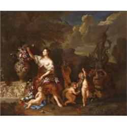 Opstal ifj., Kaspar Jacob van (1654 - 1717) -nak tulajdonítva - Flóra virágfüzéres puttókkal
