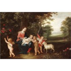 Flamand festo, 17. sz. eleje - A Szent család pihenoje Keresztelo Szent Jánossal, puttókkal és az ég