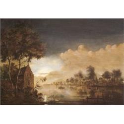 Neer, Aert van der (Amsterdam, 1603/04 - Amsterdam, 1677) modorában - Vízparti táj alkonyi fényben