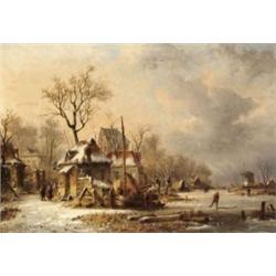 Hilverdink, Johannes (Groningen, 1813 - Amsterdam, 1902) - Téli táj szélmalommal