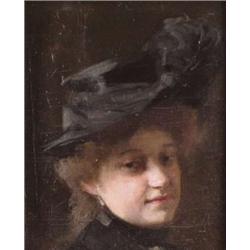 Bihari Sándor (Rézbánya, 1855 - Budapest, 1906) - Kalapos hölgy portréja