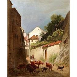 Itáliai festo, 19. sz. közepe - Falusi utcarészlet