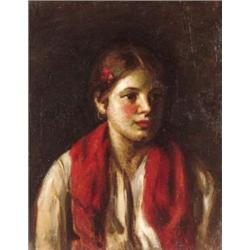 Koszta József (Brassó, 1861 - Budapest, 1949) - Leány piros kendovel