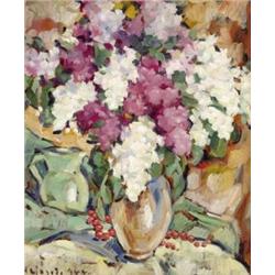 Hajós Imre László (Újvidék, 1905 - Arad, 1977) - Virágcsendélet bokállyal, 1944