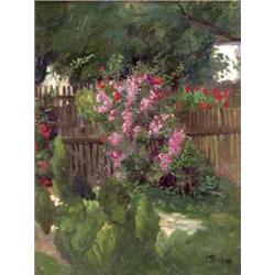 M. B. monogrammal - Virágos kert, 1918