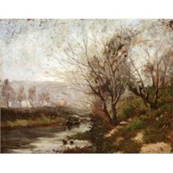 Francia festo, 19. sz. vége - Oszi táj csónakázókkal