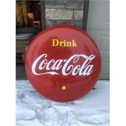 COCA COLA ROUND DRINK BUTTON METAL SIGN