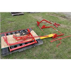 MASSEY HARRIS DRAW BAR, ATTACHMENTS & STEERING WHEELS