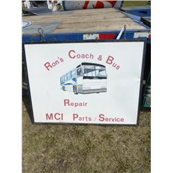 RON'S COACH AND BUS FRAMED METAL SIGN