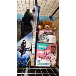 BABY MOVEMENT SOUND MONITOR, PAMPERS, DIAPER AND WIP CADDY, AND BAT MOBILE COSTUME