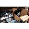 Image 1 : BOX LOT OF ELECTRONICS AND XBOX 360 STEERING WHEEL