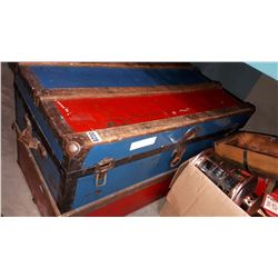 BLUE AND RED METAL TRUNK