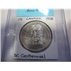 Image 2 : 1958 CANADIAN SILVER DOLLAR .800 BC CENTENNIAL