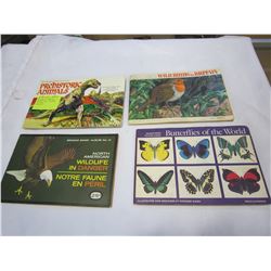 4 BROOKE BOND PICTURE CARD ALBUMS, 3 FROM BRITAIN ONE FROM CANADA, PREHISTORIC ANIMALS, WILD BIRDS I