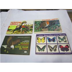 4 BROOKE BOND PICTURE CARD ALBUMS, 3 FROM BRITAIN ONE FROM CANADA, PREHISTORIC ANIMALS, WILD BIRDS I