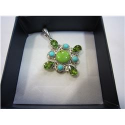 PENDANT WITH GREEN STONES MARKED 925 SILVER