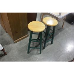 2 MAPLE AND GREEN BARSTOOLS