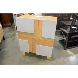 MODERN 4 DOOR SERVING CABINET, WITH WHITE ACCENTS, RETAIL $1699