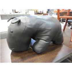 BLACK LEATHER HIPPO FOOTSTOOL