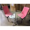 Image 1 : MODERN 3 PIECE BISTRO SET, WITH ROUND GLASS TABLE AND 2 MODERN PINK AND BLACK CHAIRS