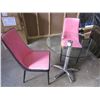 Image 2 : MODERN 3 PIECE BISTRO SET, WITH ROUND GLASS TABLE AND 2 MODERN PINK AND BLACK CHAIRS