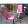 Image 2 : MODERN 3 PIECE BISTRO SET, WITH ROUND GLASS TABLE AND 2 MODERN PINK AND BLACK CHAIRS