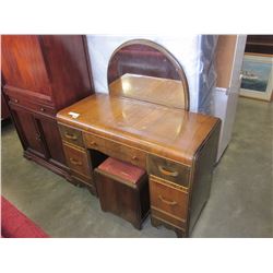 VINTAGE WATERFALL VANITY W/ MIRROR AND STOOL