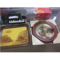 COKE TRAY, ROCKWELL PLATE, TAXI SIGN AND PIANO PHONE