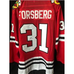 ANTON FORSBERG SIGNED BLACK HAWKS JERSEY (BECKETT COA)