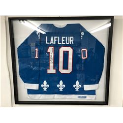 GUY LAFLEUR SIGNED QUEBEC NORDIQUES HOCKEY JERSEY W/ COA (FRAMED 40" X 36")