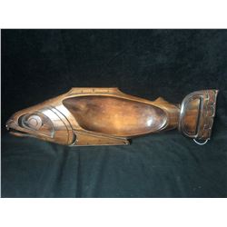 1987 NATIVE ART WOOD CARVING "SALMON"