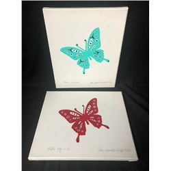 LOT OF 2 12 X 14 ORIGINAL ART ON CANVAS "BUTTERFLY" BY BEN HOUSTIE