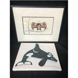 LOT OF 2 SIGNED NATIVE ART PRINTS ( 1 FRAMED)