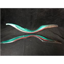 LOT OF 2 SIGNED NATIVE ART CARVINGS (12" LONG)