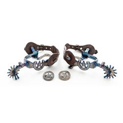Pair of E. Garcia mkd Fire Blue Steel Spurs