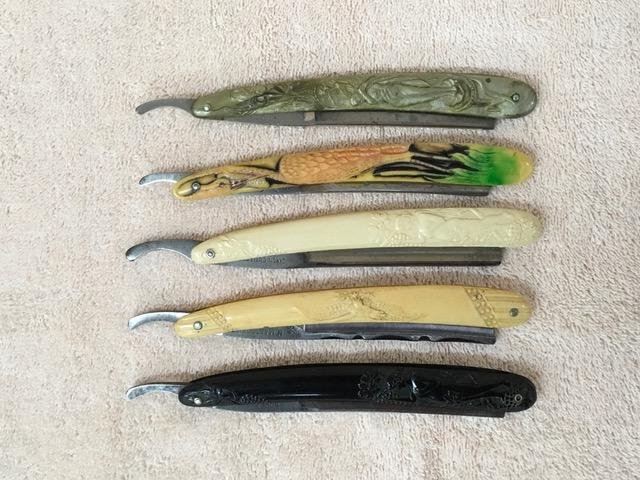 Collection Of 5 Rare Fancy Handle Straight Razors