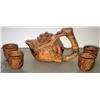 Image 1 : Finely Carved Wood (jichimu) Teapot & 4 Cups