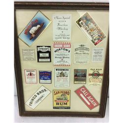 Framed Collage Pre 1950's Cigar & Alcohol Labels