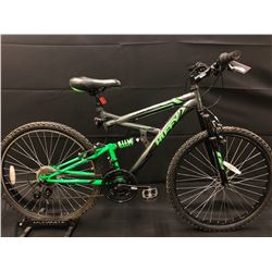 GREY HUFFY ROCK CREEK 18 SPEED FULL SUSPENSION MOUNTAIN BIKE