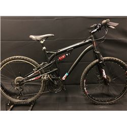 BLACK WICKED 18 SPEED FULL SUSPENSION MOUNTAIN BIKE WITH FRONT DISC BRAKES