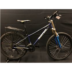 BLUE KONA FIRE MOUNTAIN 27 SPEED FRONT SUSPENSION MOUNTAIN BIKE (FRONT BRAKE ISSUE)