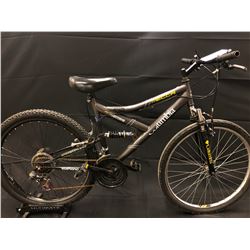 GREY COLUMBIA MECCA 21 SPEED FULL SUSPENSION MOUNTAIN BIKE (NO BACK BRAKE)