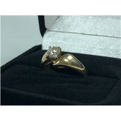 ONE 14KT YELLOW AND WHITE GOLD DIAMOND SET ENGAGEMENT OR DRESS RING, CONTEMPORARY SOLITAIRE DESIGN