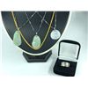 Image 1 : 3 PCS TOTAL: 1- COLLECTION OF 3 CARVED JADE PENDANTS, WITH WHITE BASE METAL TOPS AND CHAINS, 2- ONE