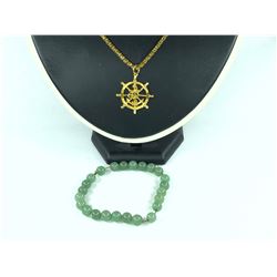 3 PCS TOTAL: 1-ONE ROUND SHAPED 22KT YELLOW GOLD SHIPS WHEEL AND ANCHOR PENDANT, WEIGHS 4.80 GRAMS