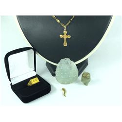 6 PCS TOTAL: 1- ONE 18KT YELLOW GOLD OVAL SHAPED LINK CHAIN, WEIGHS 14 GRAMS, 62CM LONG,