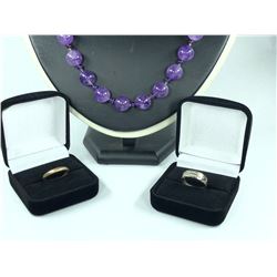 3 PCS TOTAL: 1- ONE 18KT WHITE GOLD DIAMOND SET LADIES ANNIVERSARY STYLE DRESS RING, WITH 2 ROWS OF