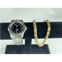 2 PCS TOTAL: 1- ONE 8KT YELLOW GOLD AND RHODIUM FINISH BYZANITE LINK BRACELET, WEIGHS 40.80 GRAMS,